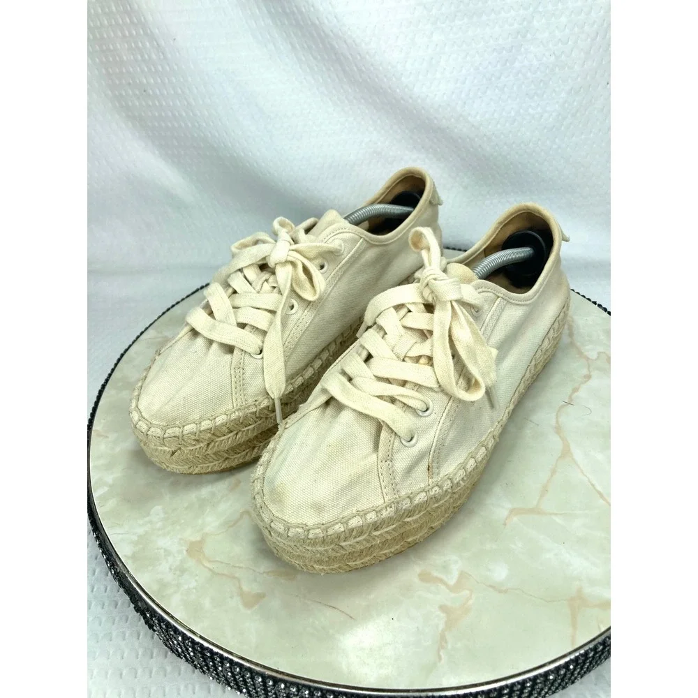 Tory Burch Seaside Oxford Espadrille Shoes Womens Sz 8.5 Cream Platform Sneakers